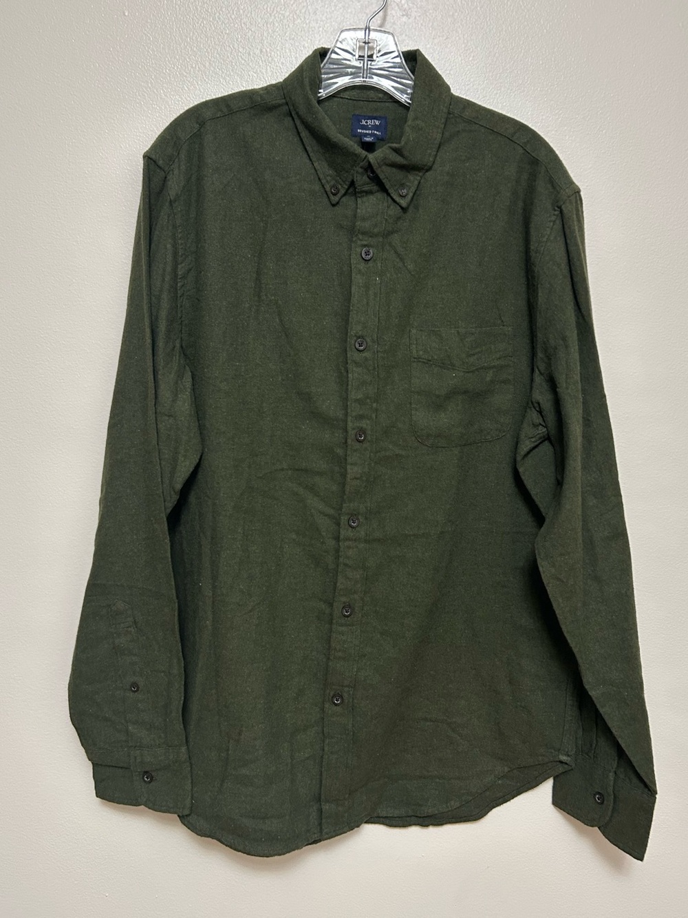 J. Crew Brushed Twill HEV Dark Olive Green Button-Down Shirt (Size M)